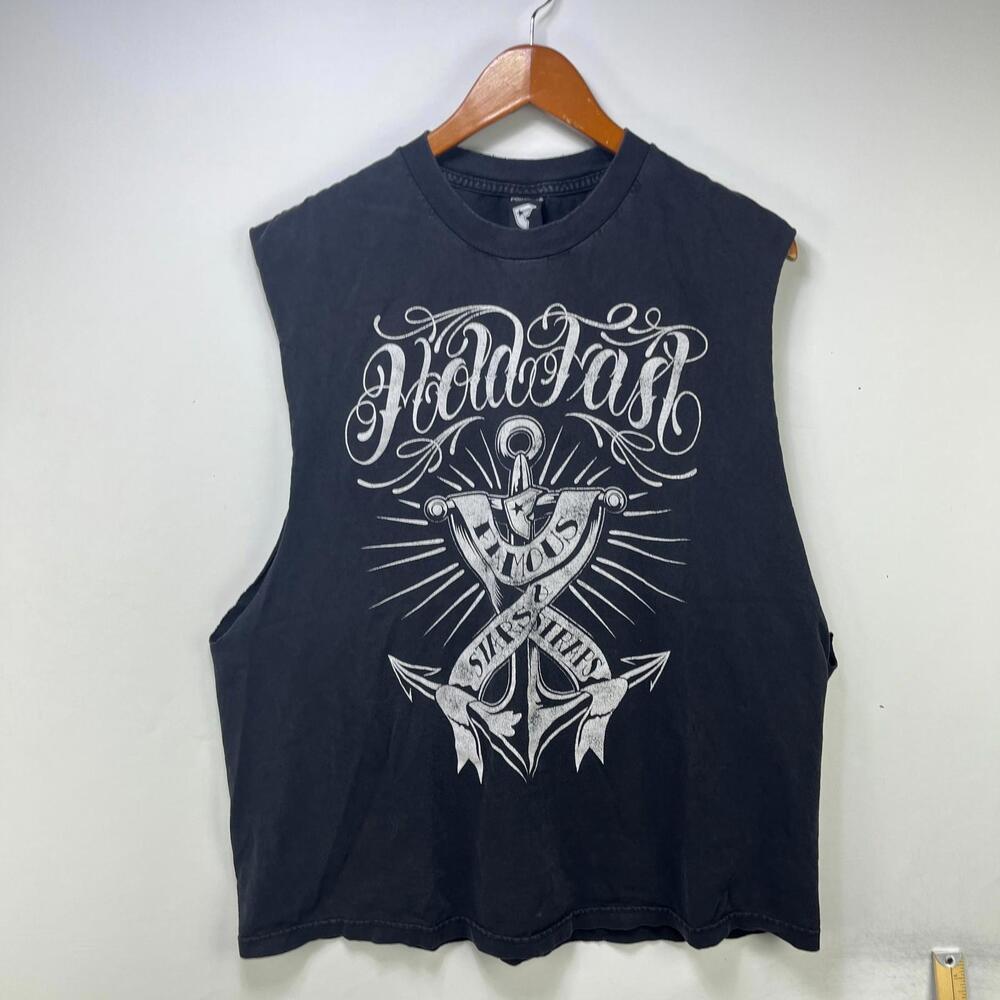 Vtg Famous Stars and Straps Muscle Tee Hold Fast Anchor 2XL